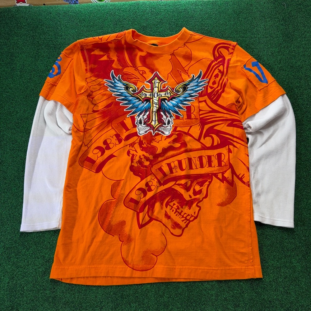 Orange Graphic Long Sleeve Shirt